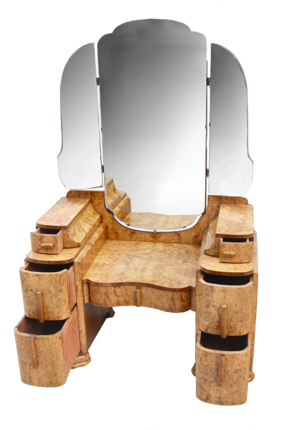 Art Deco Walnut Triple Mirror Dressing Table, c1930 View VII