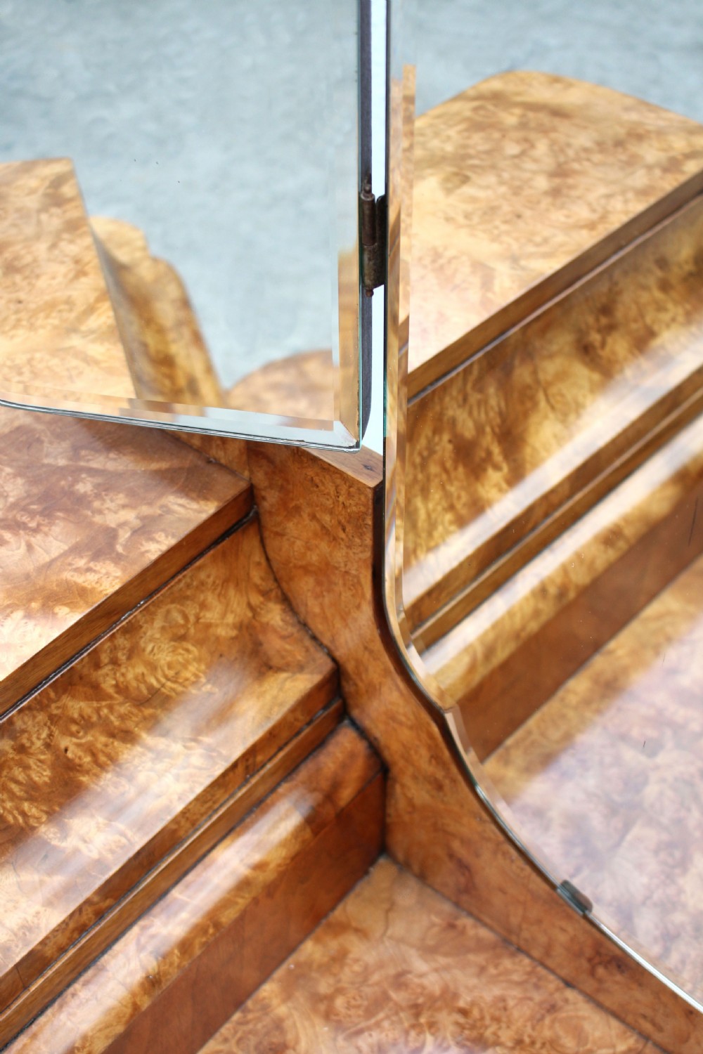 Art Deco Walnut Triple Mirror Dressing Table, c1930 View X