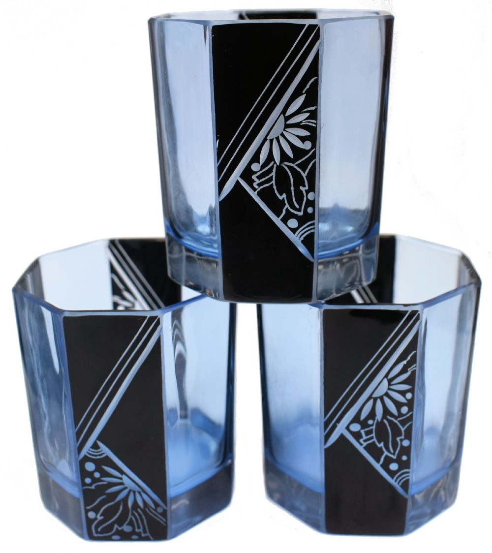 Art Deco Blue Glass Whisky Decanter Set, c1930 View V