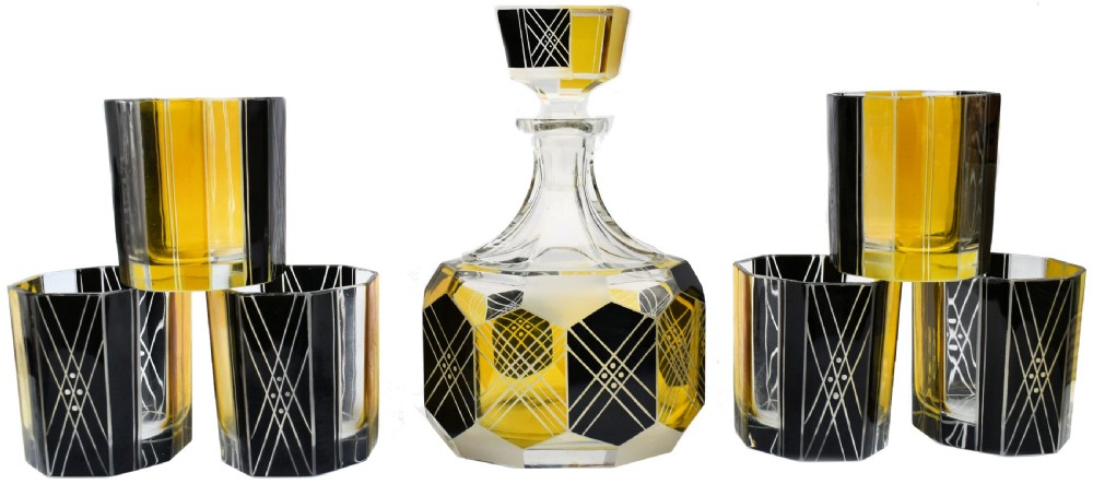 Art Deco Czech Glass Whisky Decanter Set View V