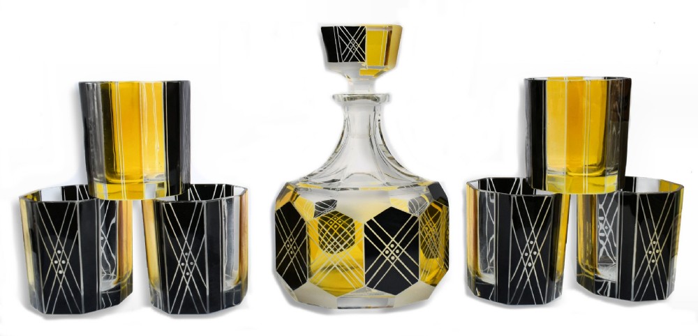 Art Deco Czech Glass Whisky Decanter Set View VII