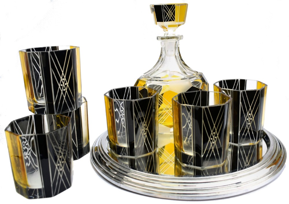 Art Deco Czech Glass Whisky Decanter Set View VIII