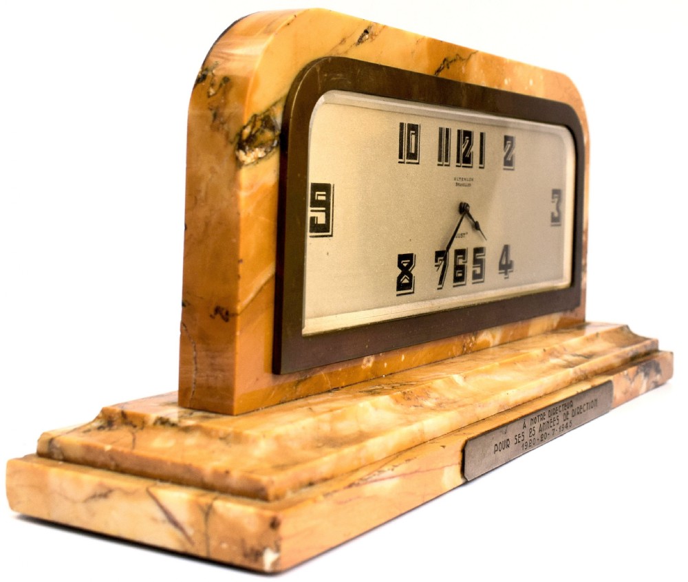 Art Deco Solid Marble 8 Day Mantle Clock, c1930 View II