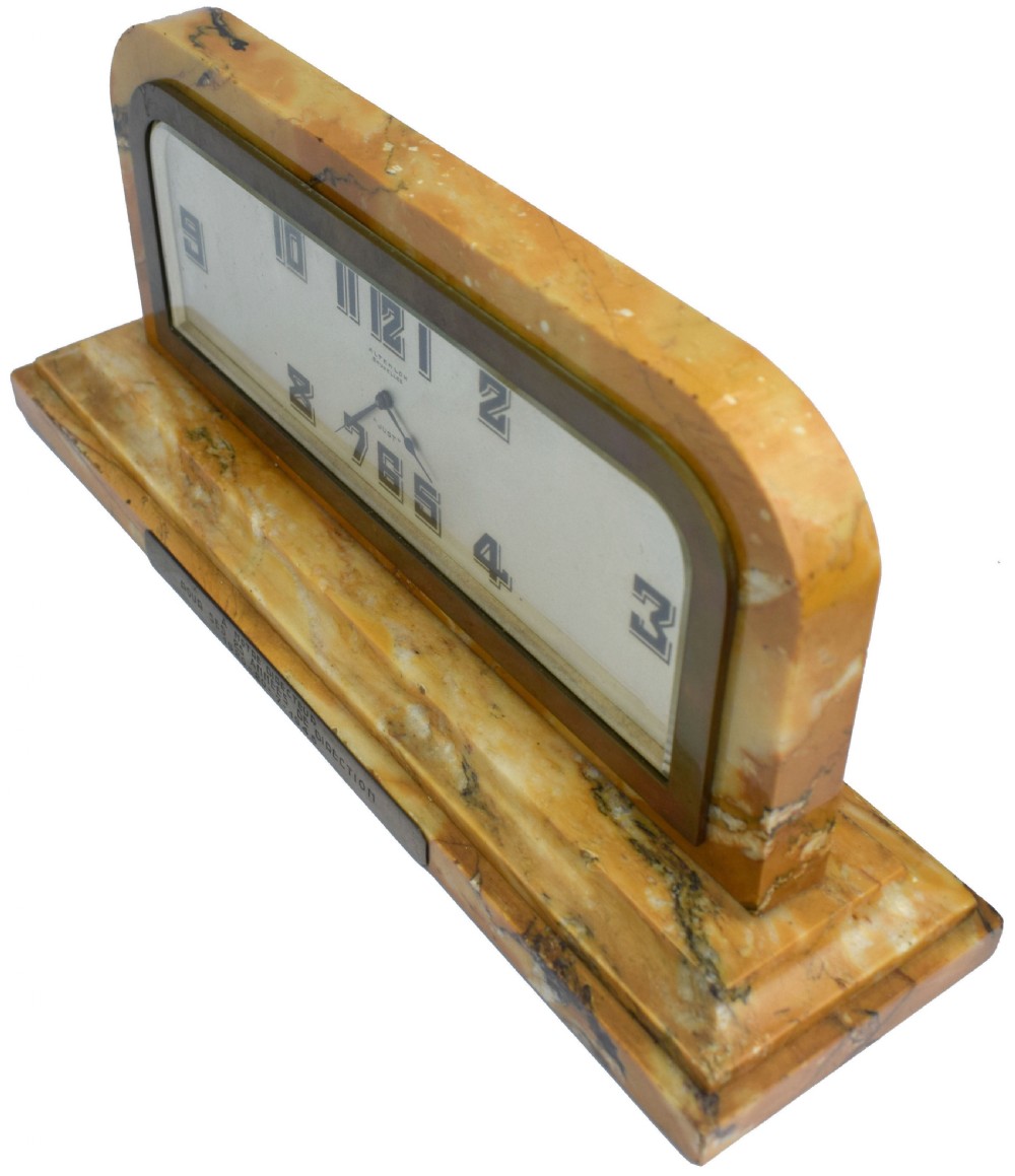 Art Deco Solid Marble 8 Day Mantle Clock, c1930 View VI