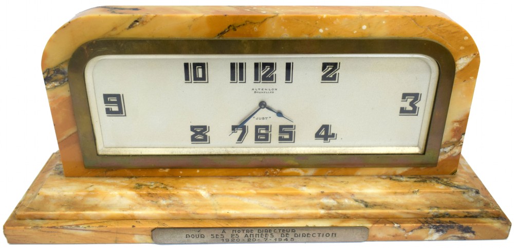 Art Deco Solid Marble 8 Day Mantle Clock, c1930 View VII