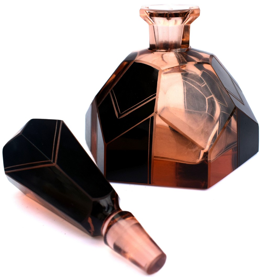 Art Deco Peach Coloured Glass Perfume Bottle,  c1930s  View III