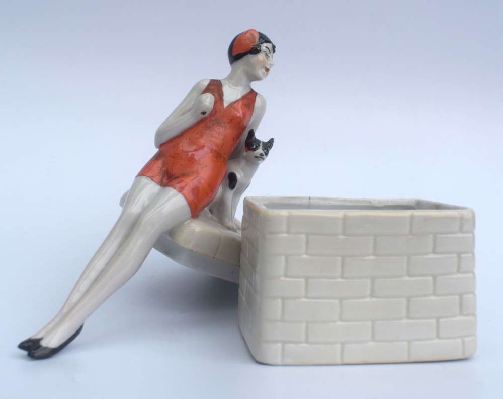 Rare Art Deco Ceramic Flapper Trinket Box, c1930 View II