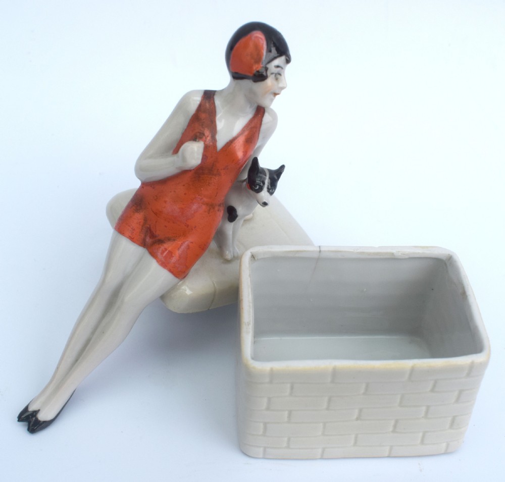 Rare Art Deco Ceramic Flapper Trinket Box, c1930 View III