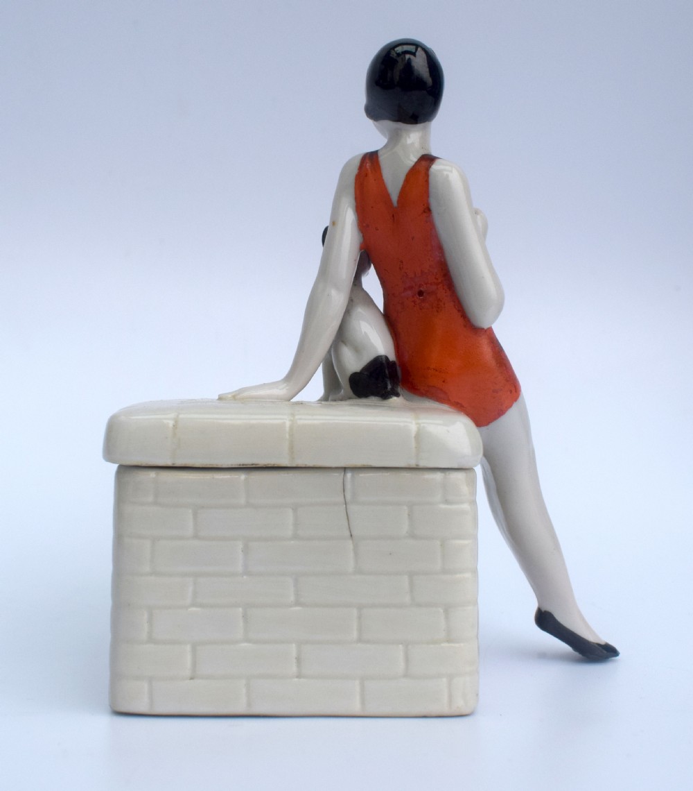 Rare Art Deco Ceramic Flapper Trinket Box, c1930 View VI