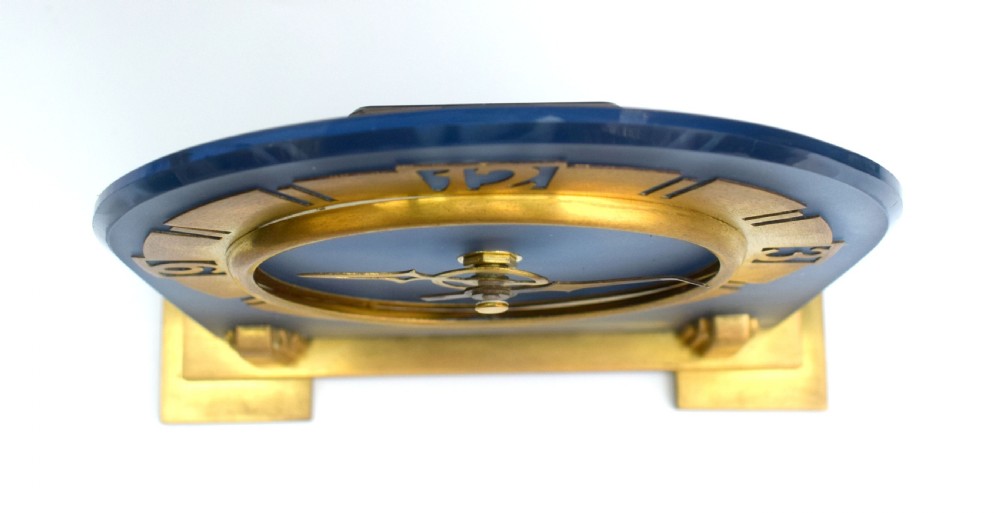 Art Deco Large Blue Glass Mantle Clock View VI