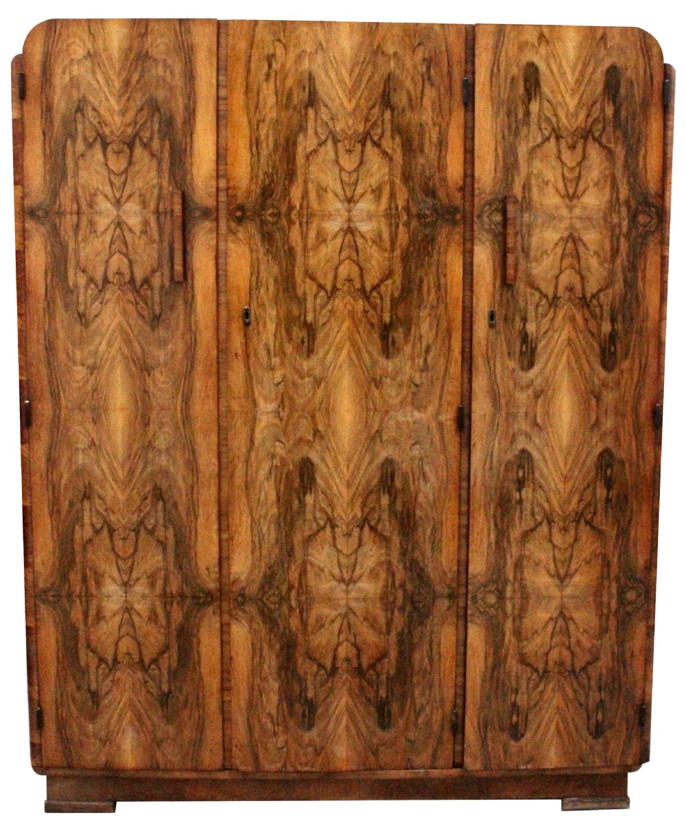 Art Deco Triple Wardrobe in Highly Figured Walnut, c1930
