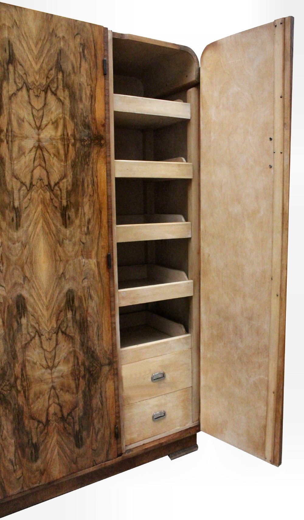Art Deco Triple Wardrobe in Highly Figured Walnut, c1930 View V