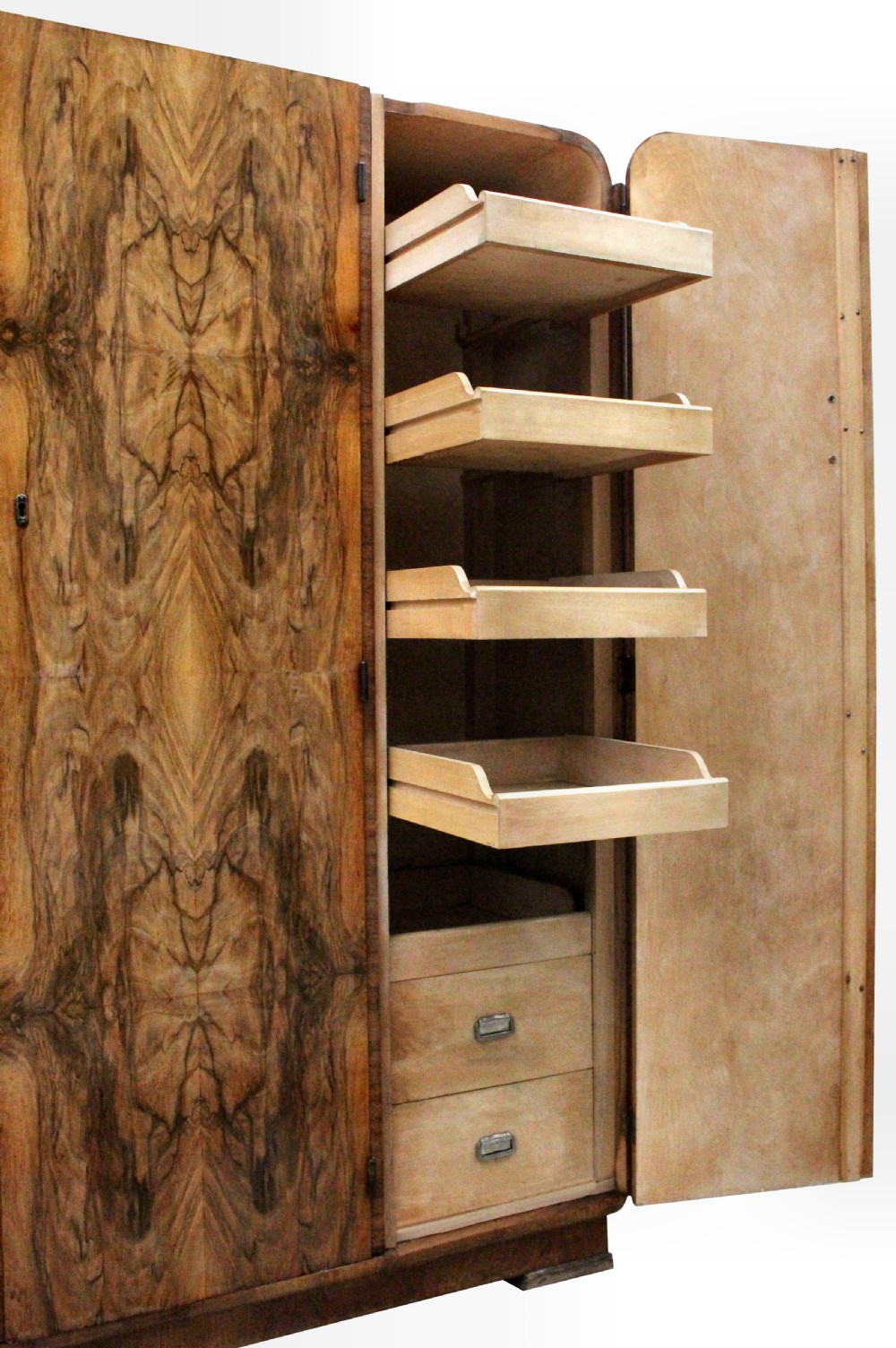 Art Deco Triple Wardrobe in Highly Figured Walnut, c1930 View VI