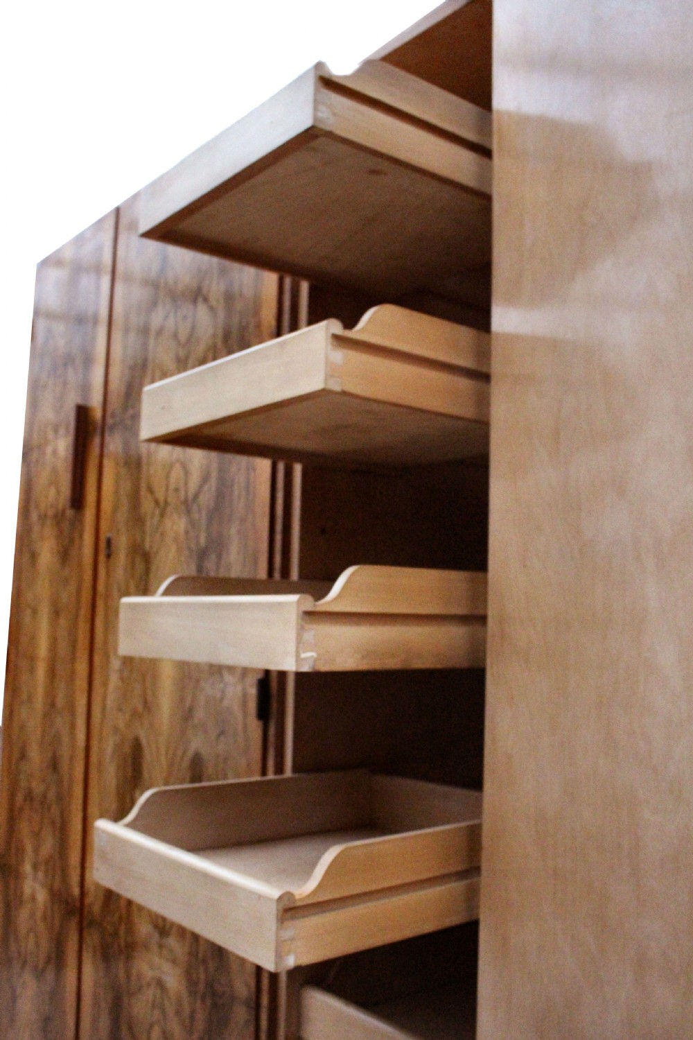 Art Deco Triple Wardrobe in Highly Figured Walnut, c1930 View X
