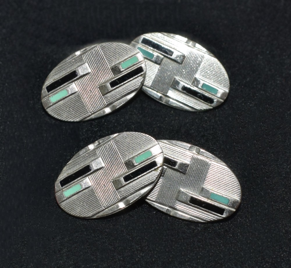 Art Deco Modernist Matching pair of Enamel Gents Cufflinks, circa 1930