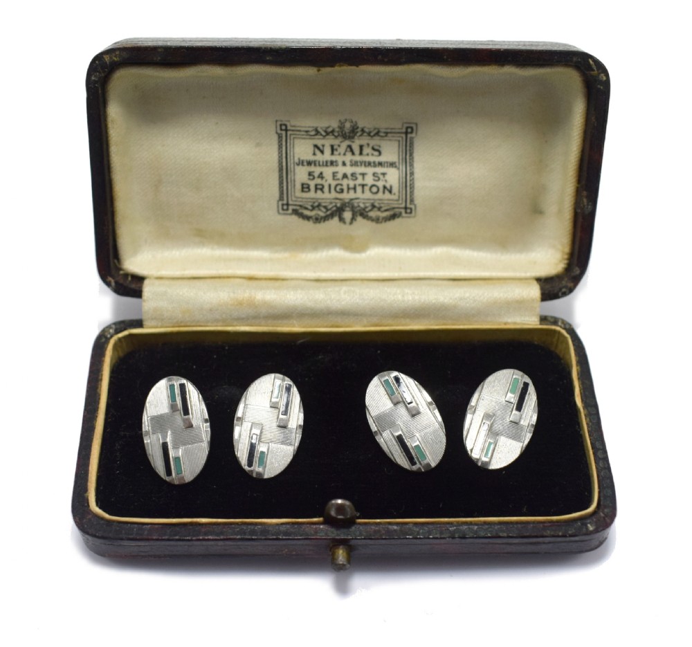Art Deco Modernist Matching pair of Enamel Gents Cufflinks, circa 1930 View III