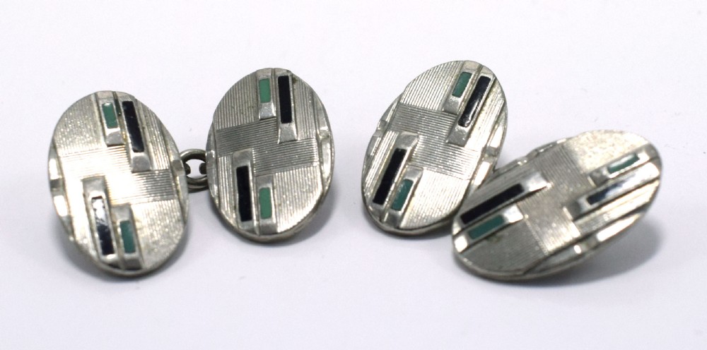 Art Deco Modernist Matching pair of Enamel Gents Cufflinks, circa 1930 View V