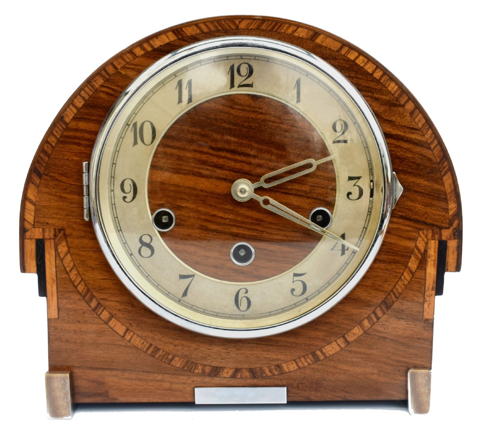 Art Deco Westminster Chime Inlaid Mantel Clock by Thomas Haller, c1930