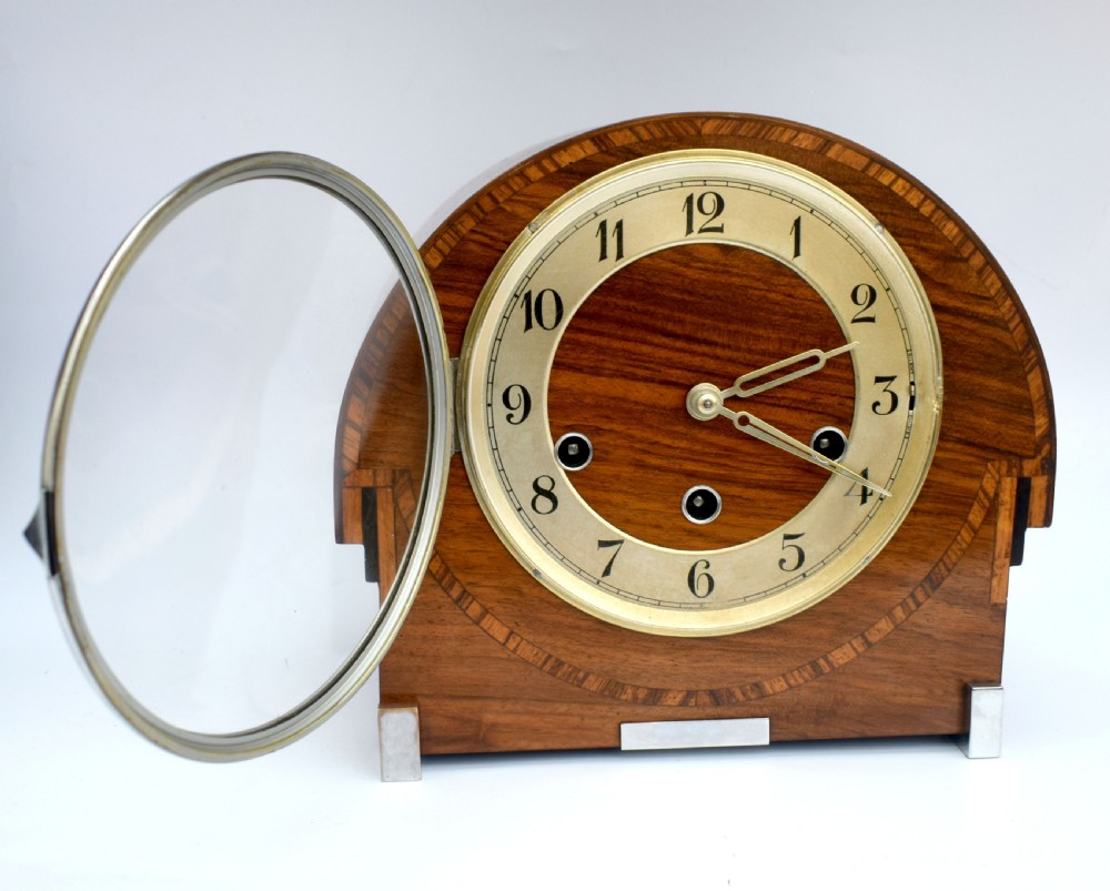 Art Deco Westminster Chime Inlaid Mantel Clock by Thomas Haller, c1930 View II