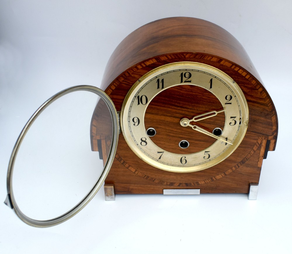 Art Deco Westminster Chime Inlaid Mantel Clock by Thomas Haller, c1930 View III