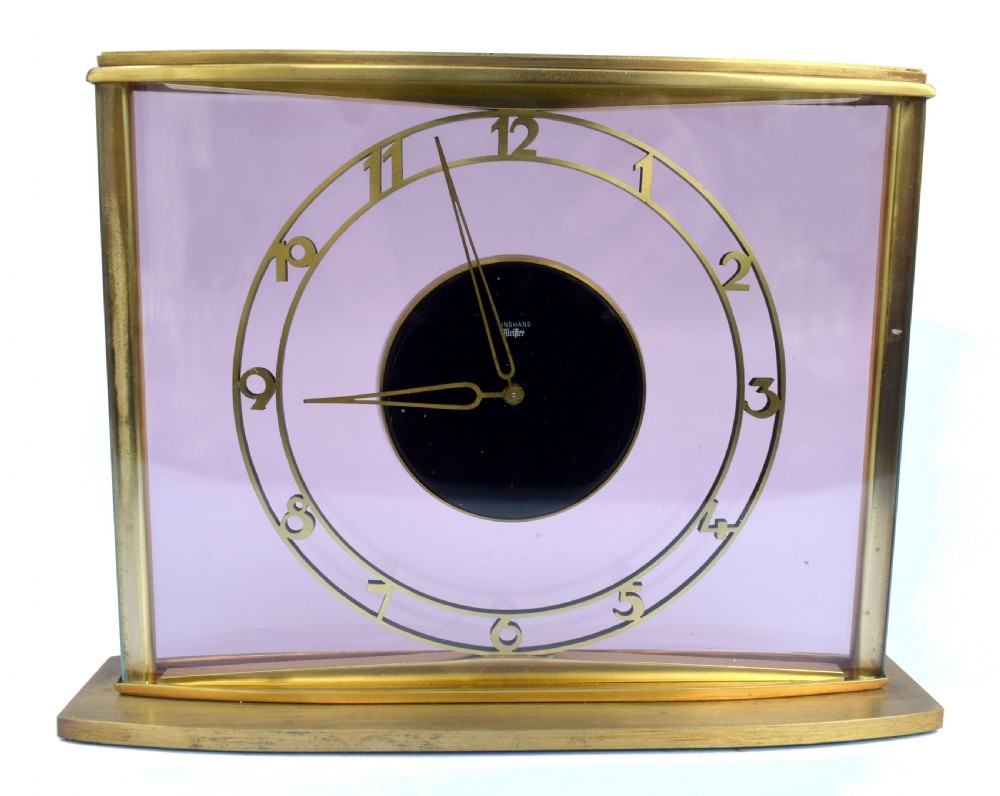 Art Deco Bauhaus 8 Day Brass & Glass Clock By JUNGHANS, c1930