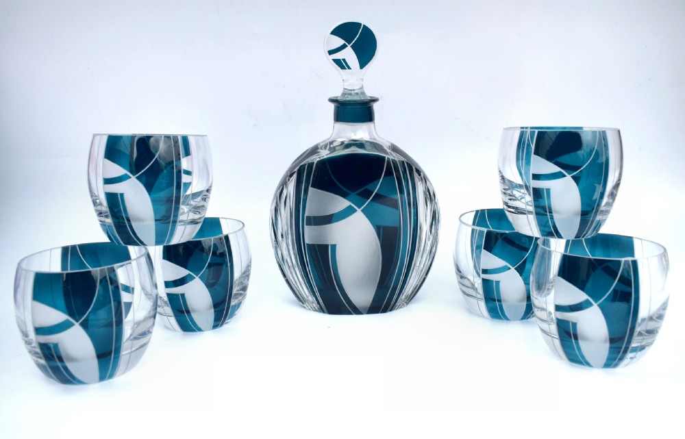 Art Deco Czech Whisky Decanter Set