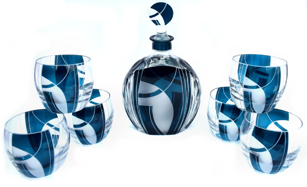 Art Deco Czech Whisky Decanter Set View V