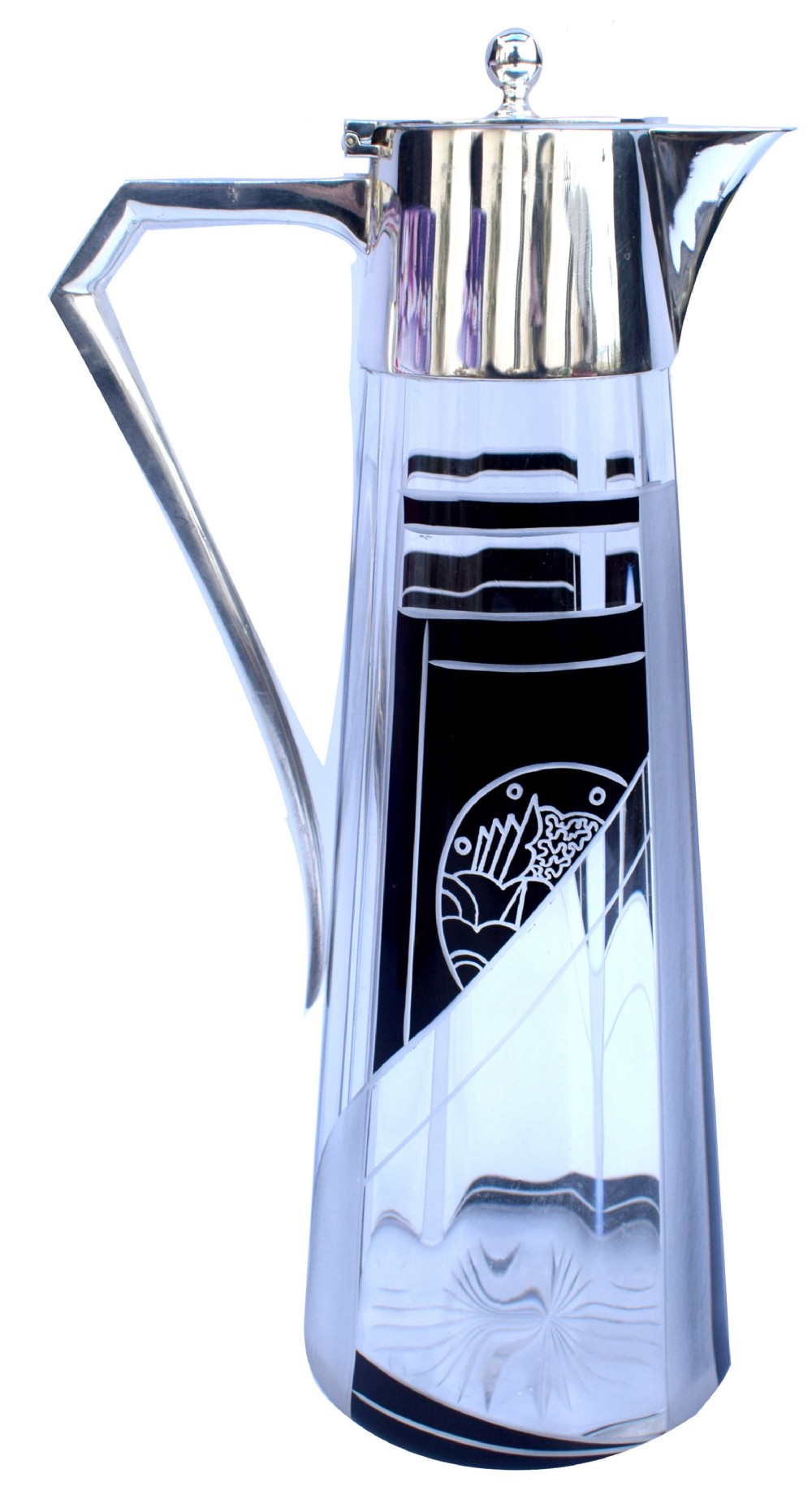Art Deco Silver & Cut Glass Pitcher By Karl Palda, c1930