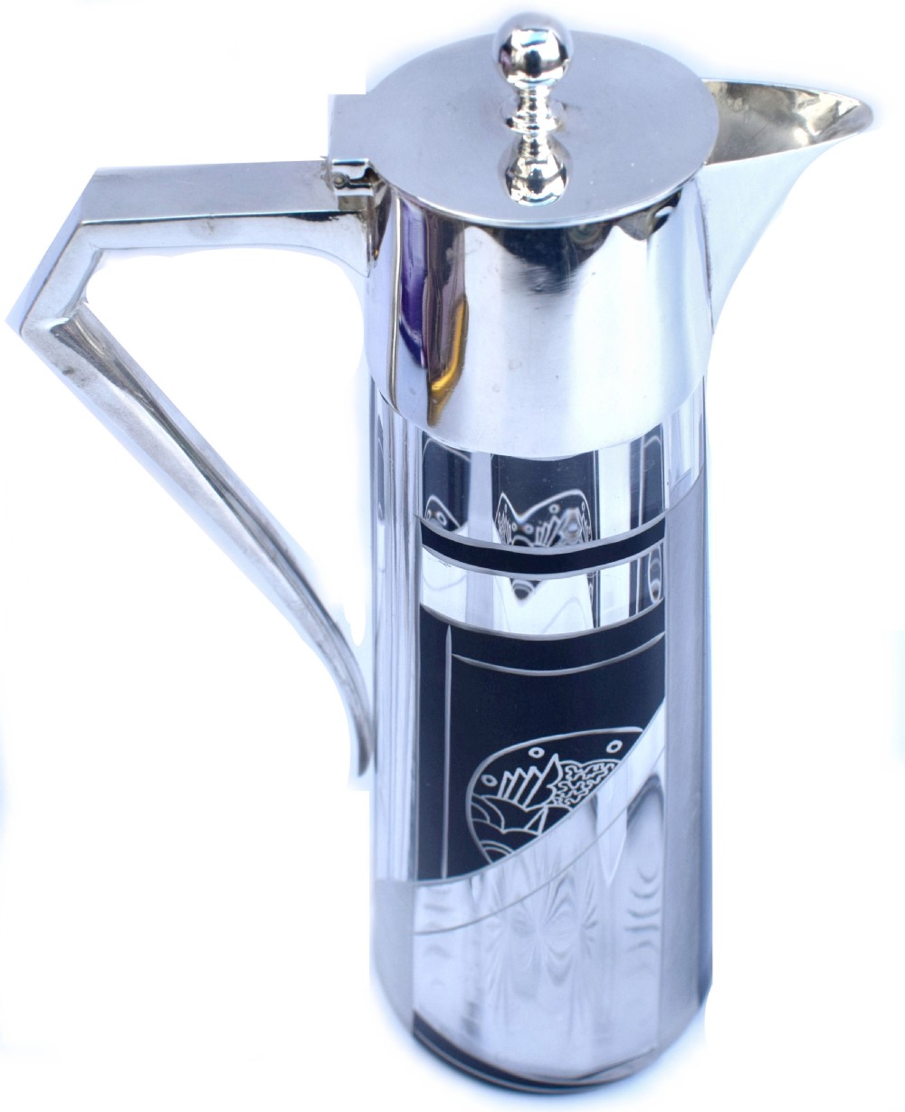 Art Deco Silver & Cut Glass Pitcher By Karl Palda, c1930 View II