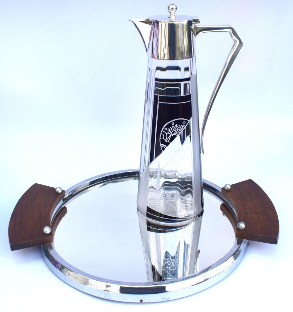 Art Deco Silver & Cut Glass Pitcher By Karl Palda, c1930 View V