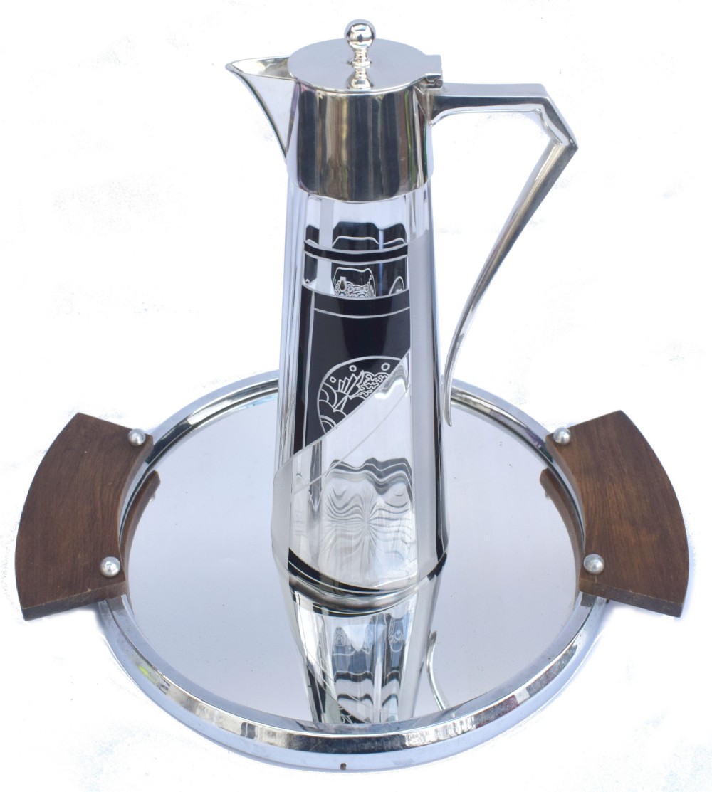 Art Deco Silver & Cut Glass Pitcher By Karl Palda, c1930 View IX