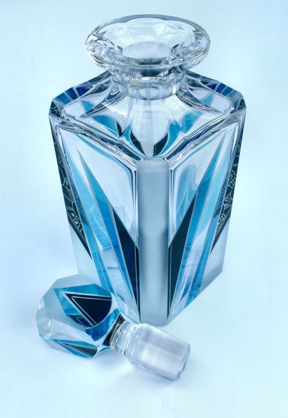 Art Deco Blue & Black enamel Glass Decanter Set, c1930 View V
