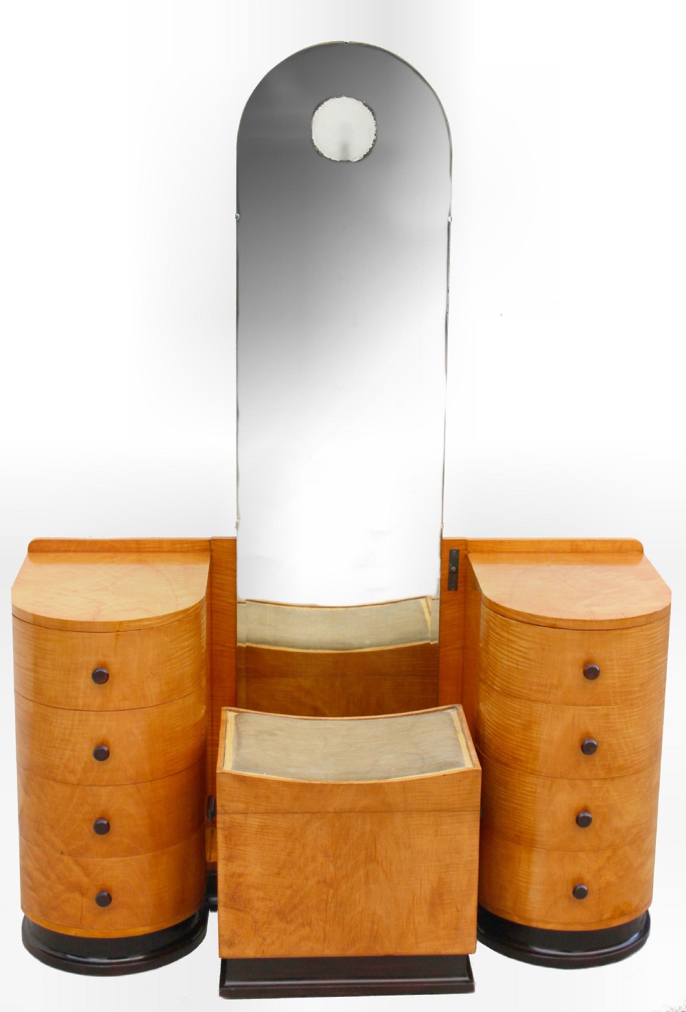 Art Deco Illuminated Dressing Table & Stool In Sycamore , c1930 View II