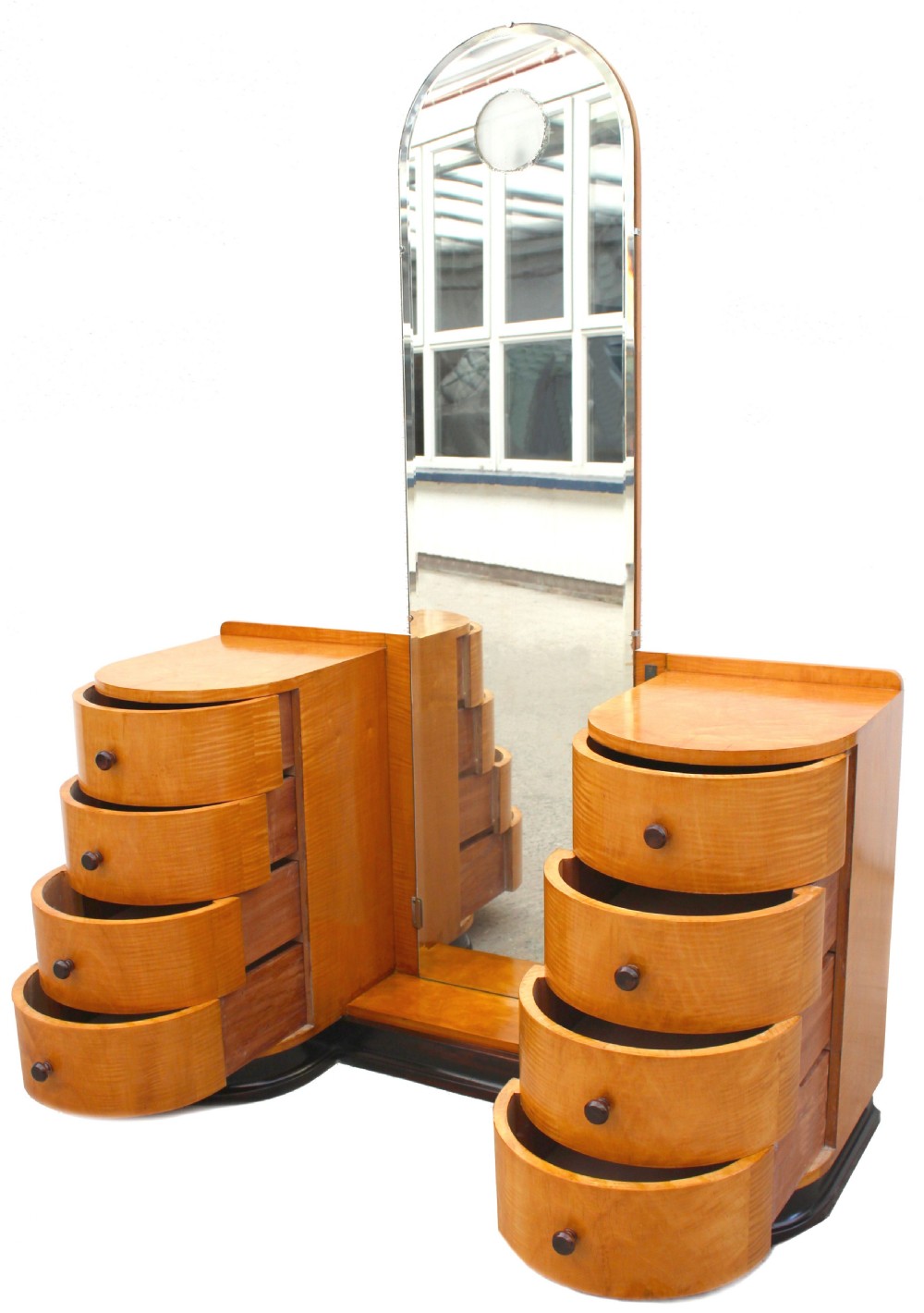 Art Deco Illuminated Dressing Table & Stool In Sycamore , c1930 View III