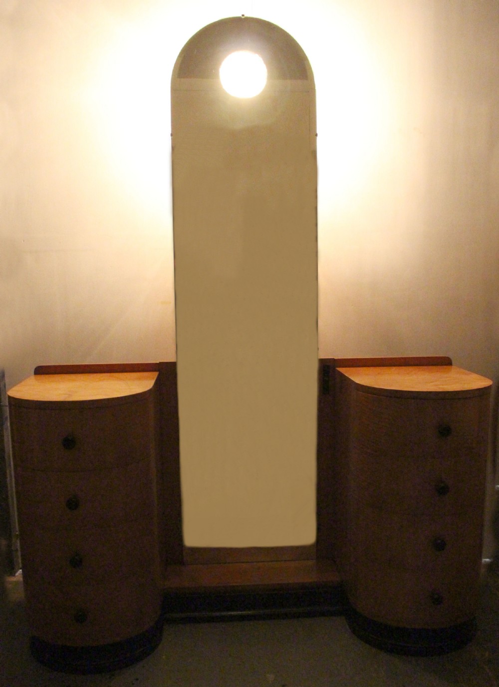 Art Deco Illuminated Dressing Table & Stool In Sycamore , c1930 View VI