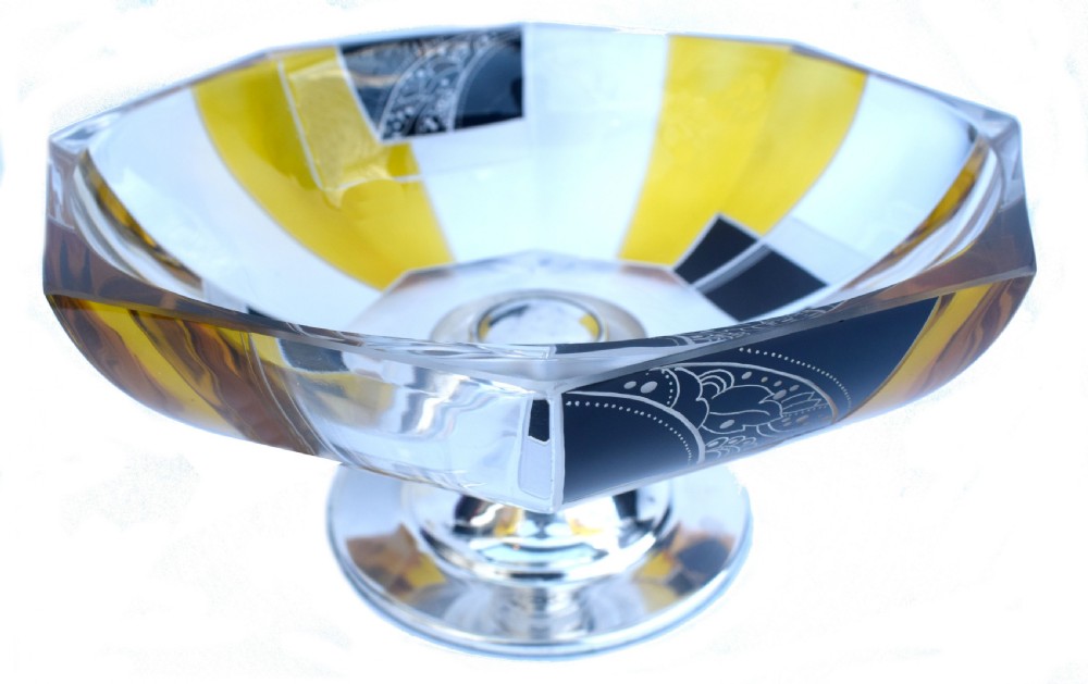 Large Art Deco Glass & Silver Plate Coupe, c1930 View VI