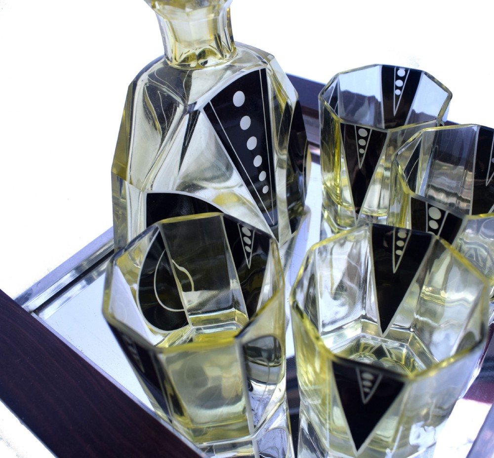 Art Deco 1930's Czech Geometric Glass Decanter Set View III