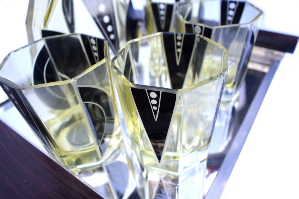 Art Deco 1930's Czech Geometric Glass Decanter Set View IV
