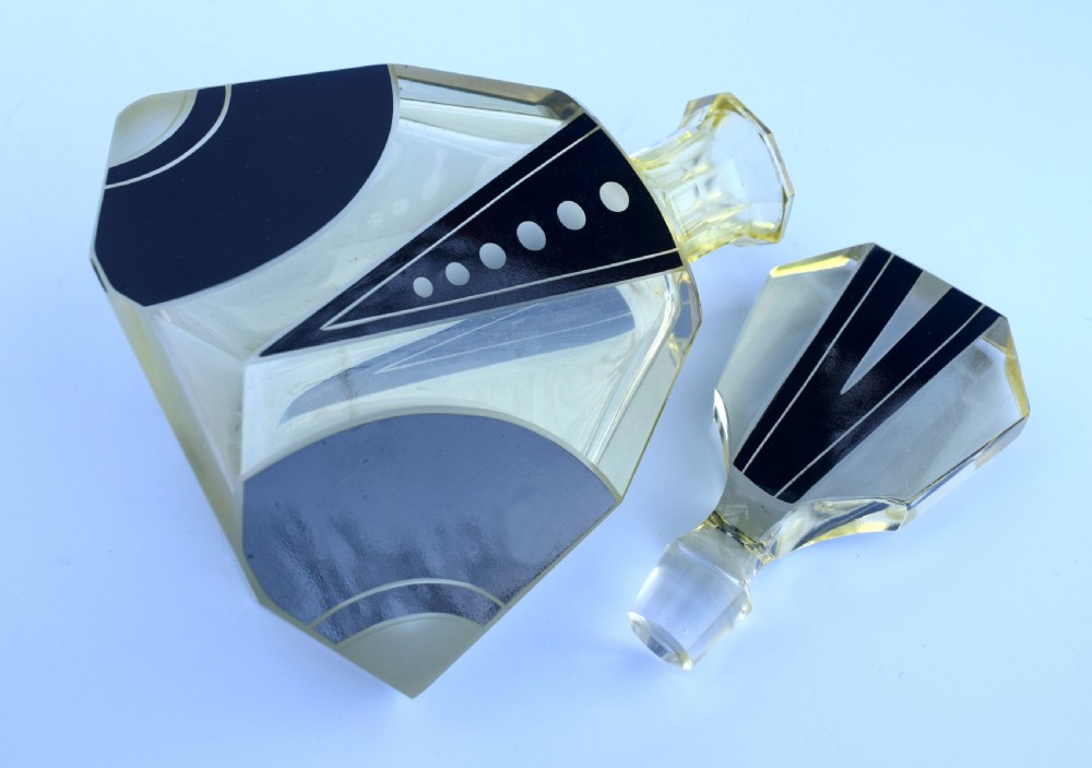 Art Deco 1930's Czech Geometric Glass Decanter Set View VI
