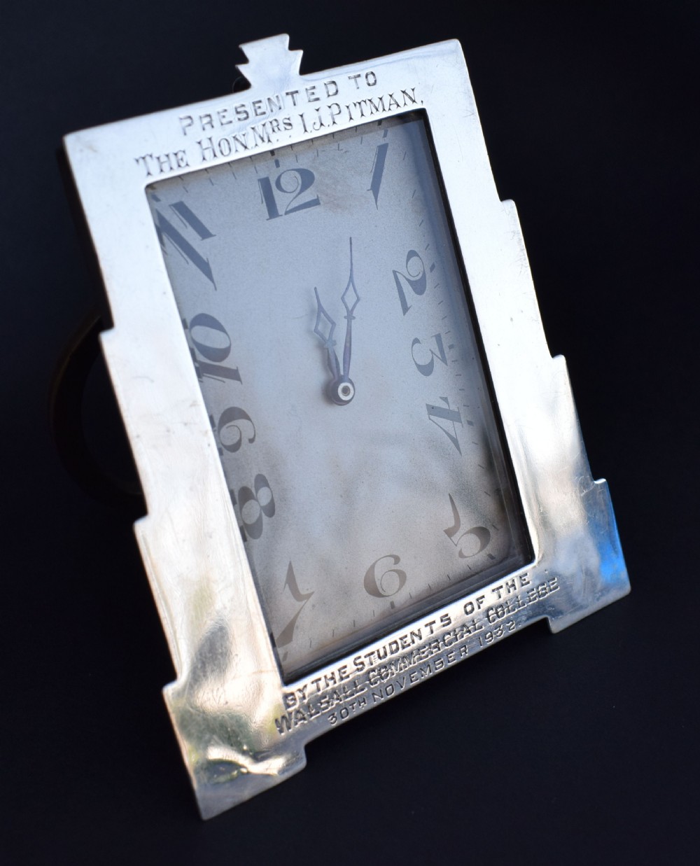 Art Deco Solid Silver Cased Easel Desk Clock, c1932