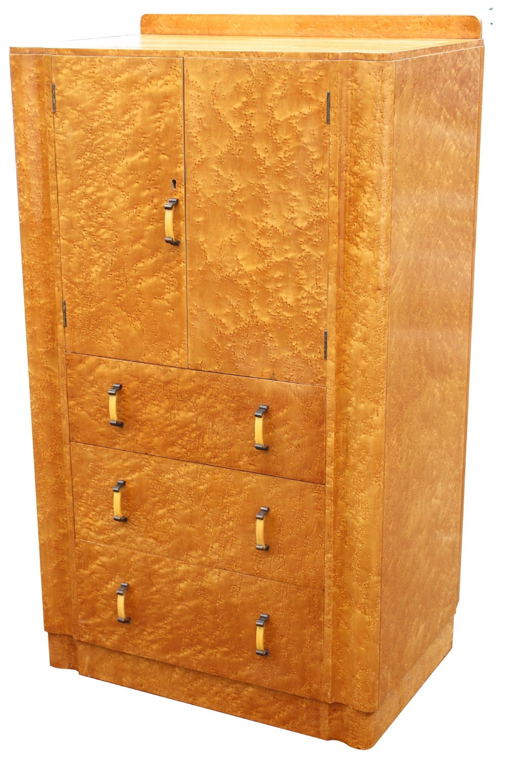 Art Deco Blonde Birds Eye Maple Tall Boy, Circa 1930
