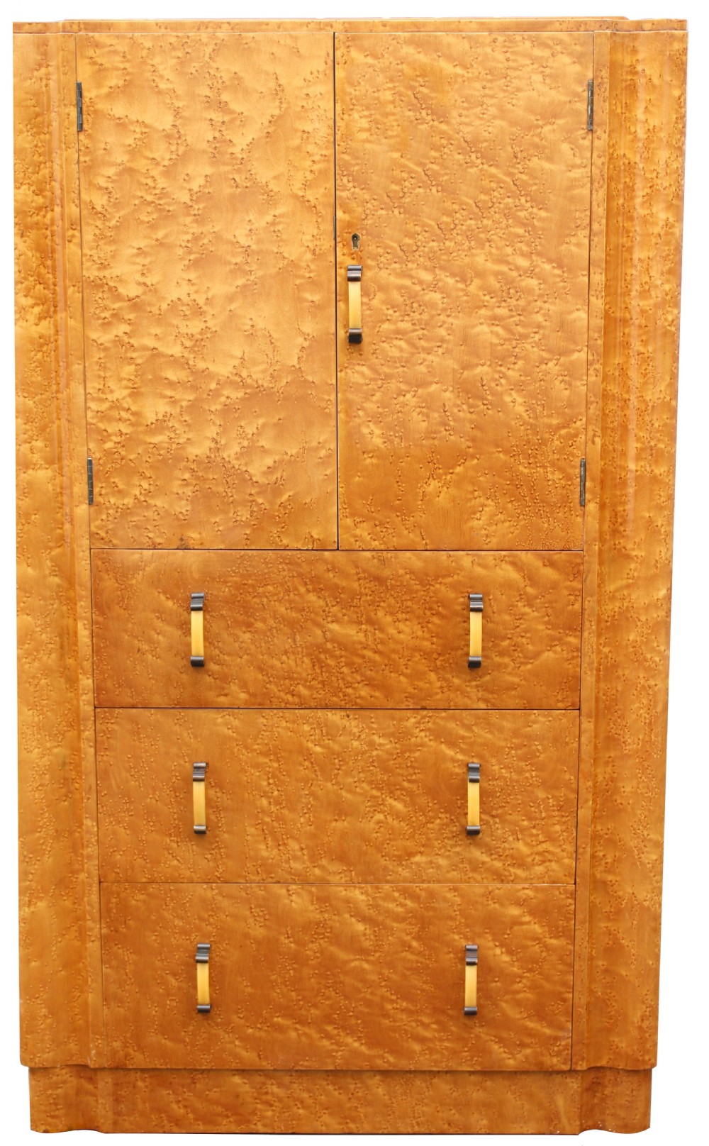 Art Deco Blonde Birds Eye Maple Tall Boy, Circa 1930 View II
