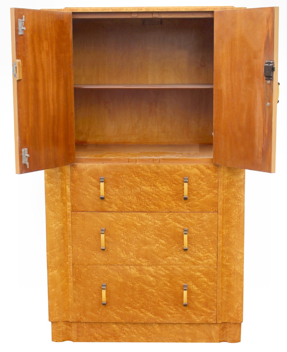 Art Deco Blonde Birds Eye Maple Tall Boy, Circa 1930 View III