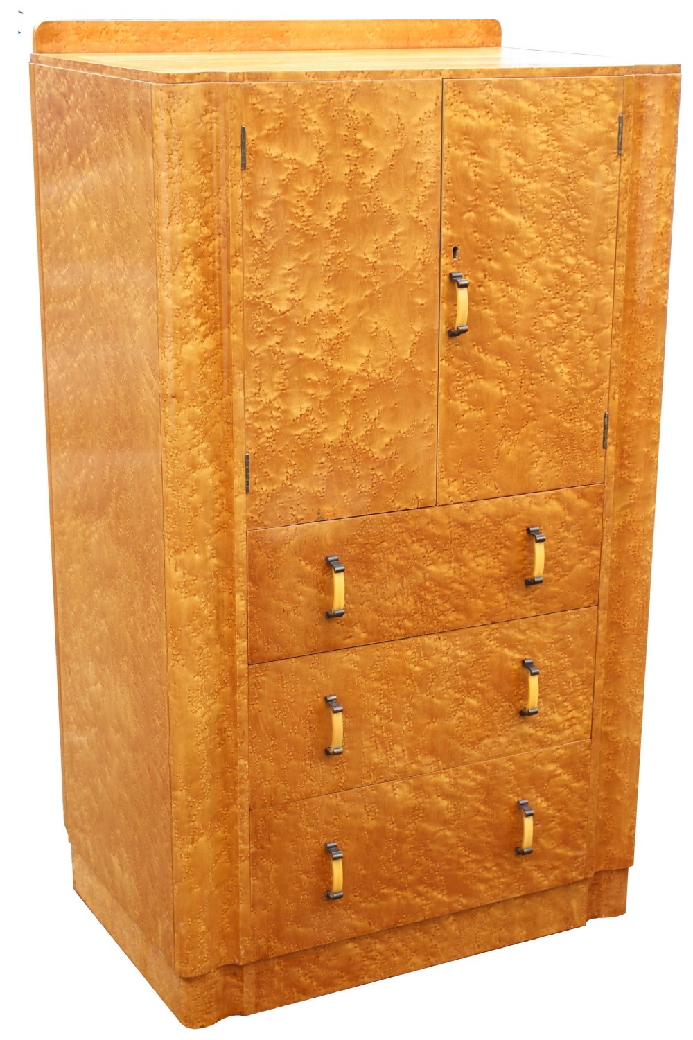 Art Deco Blonde Birds Eye Maple Tall Boy, Circa 1930 View IV