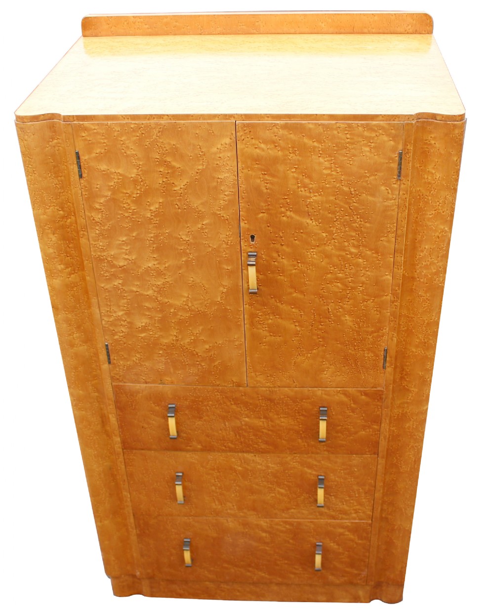 Art Deco Blonde Birds Eye Maple Tall Boy, Circa 1930 View V