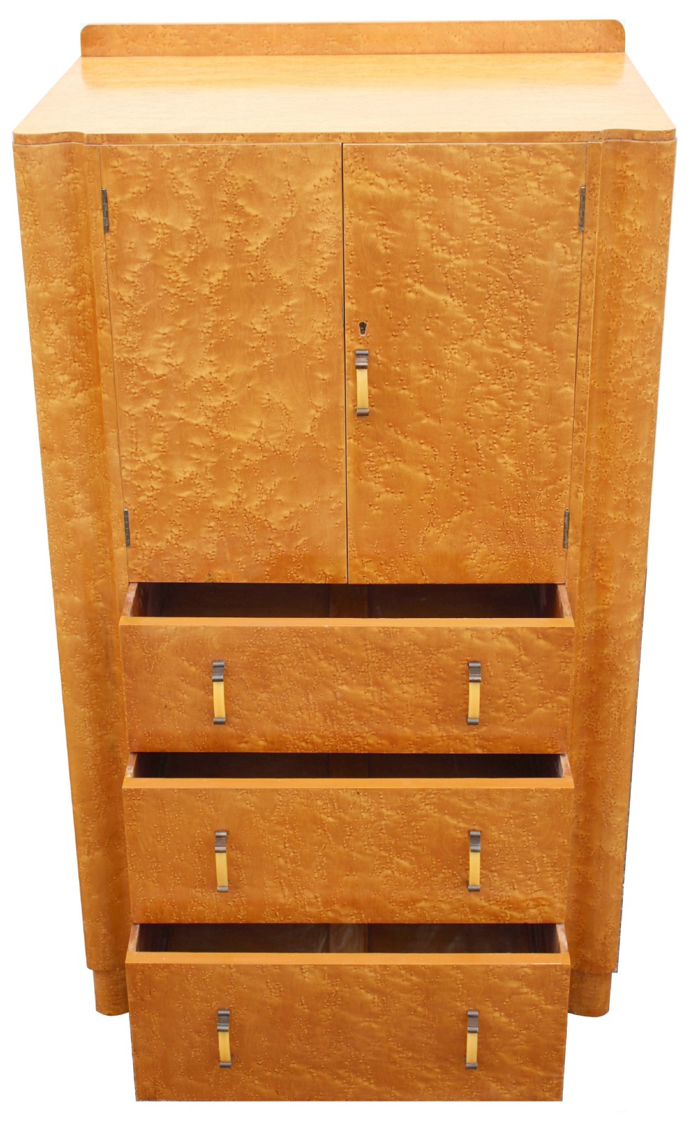 Art Deco Blonde Birds Eye Maple Tall Boy, Circa 1930 View VIII