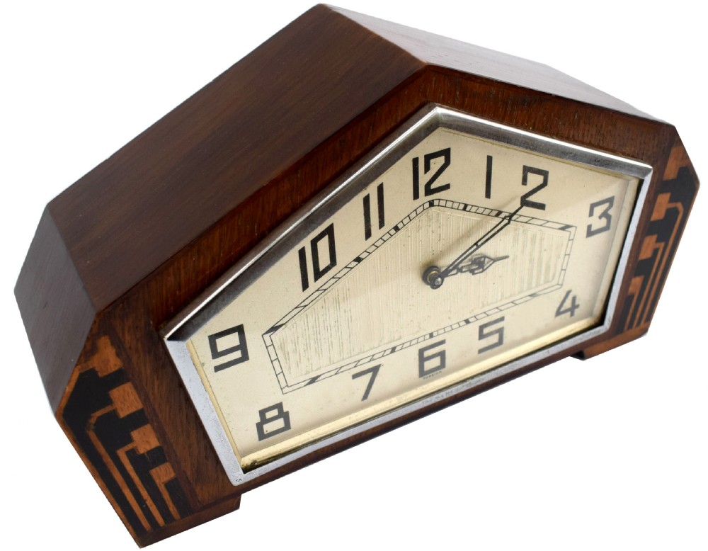 Art Deco Walnut Mantle Clock, c1930s  View III