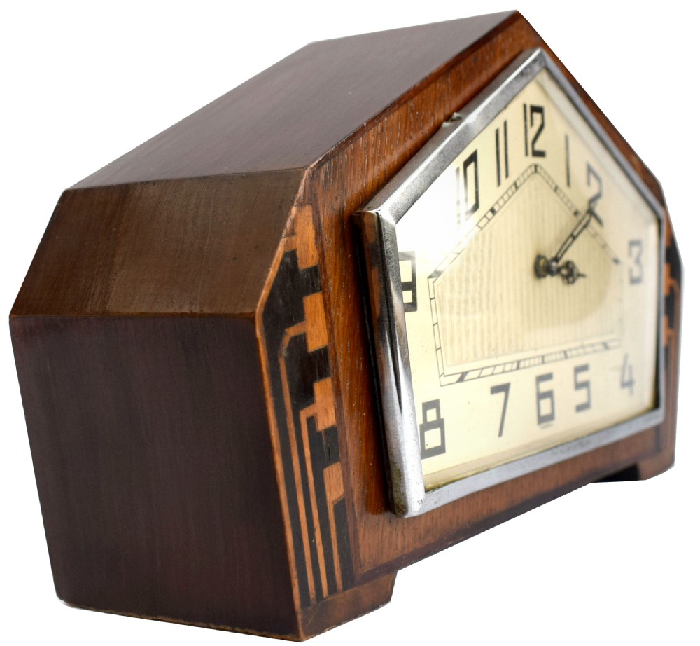 Art Deco Walnut Mantle Clock, c1930s  View IV