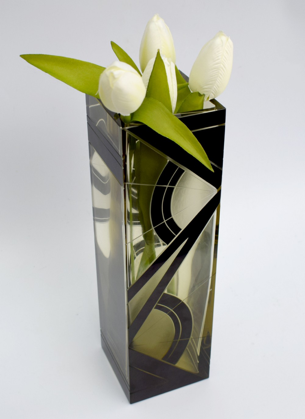 Art Deco Glass & Enamel Etched Vase View VI