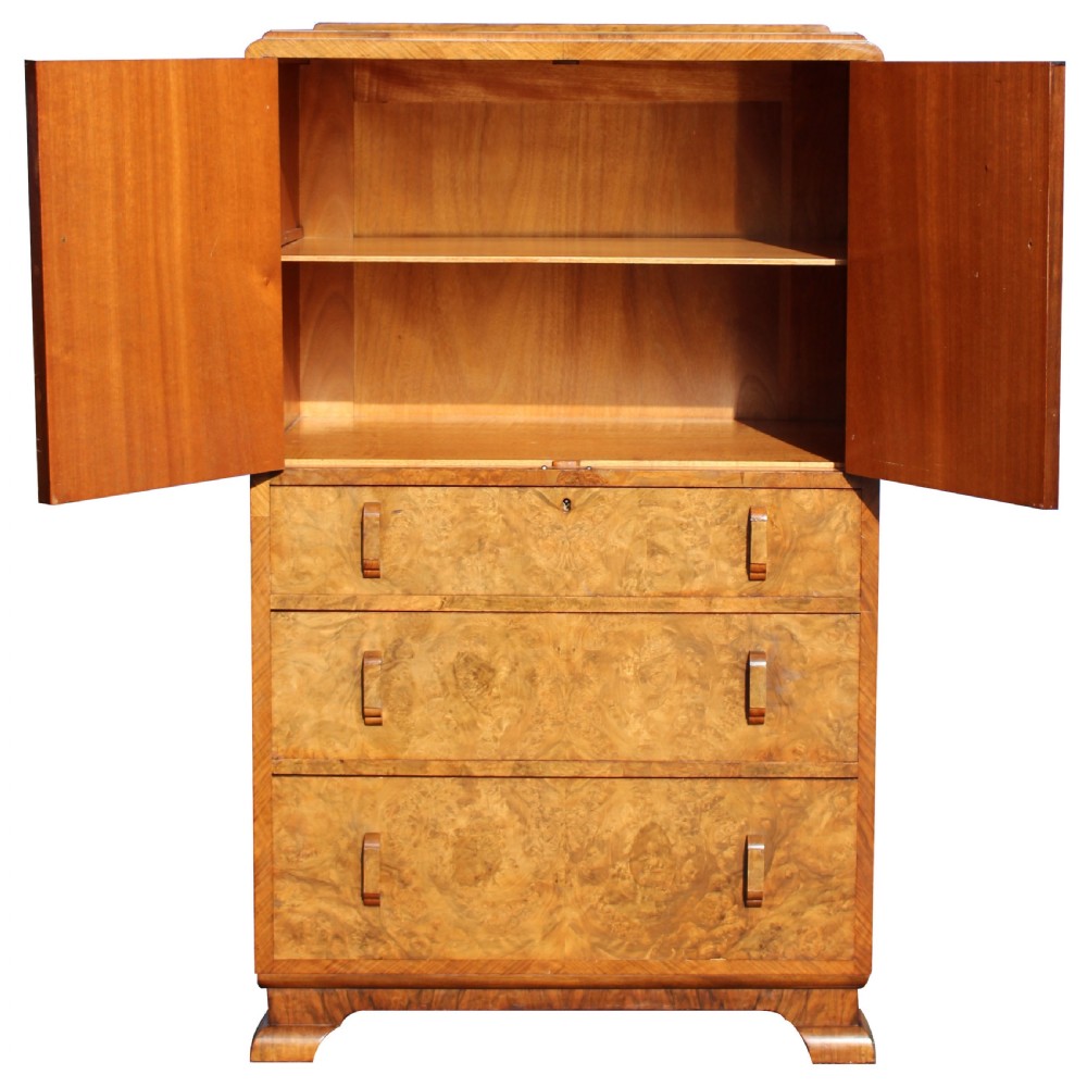 Art Deco Walnut Figured Walnut Tallboy , Circa 1930 View II